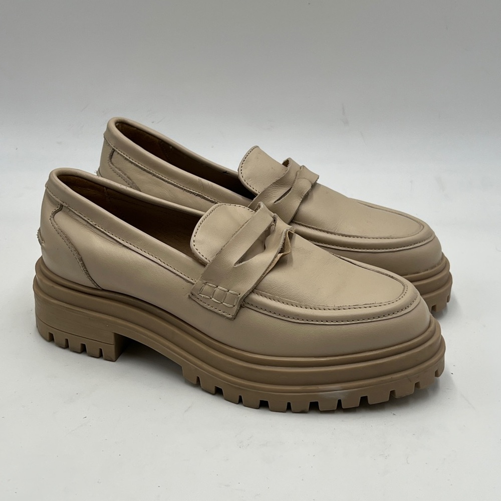 Reiss Shoes | Reiss Adele Leather Chunky Cleated Loafers In Ecru | Color: Cream